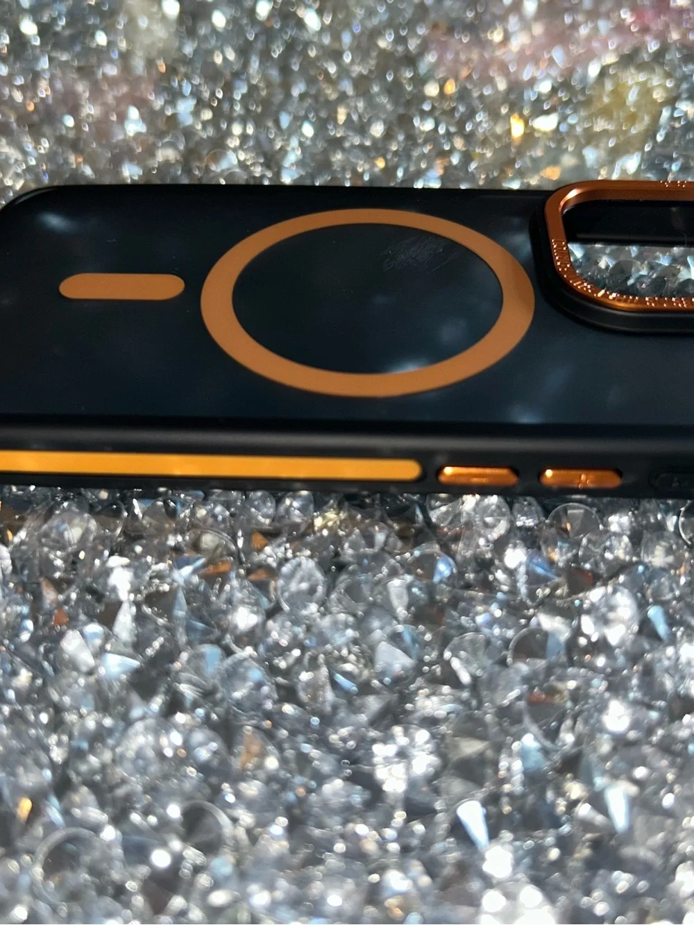 iPhone 15 pro MagSafe Compatible Phone Case - Black with Orange Accents